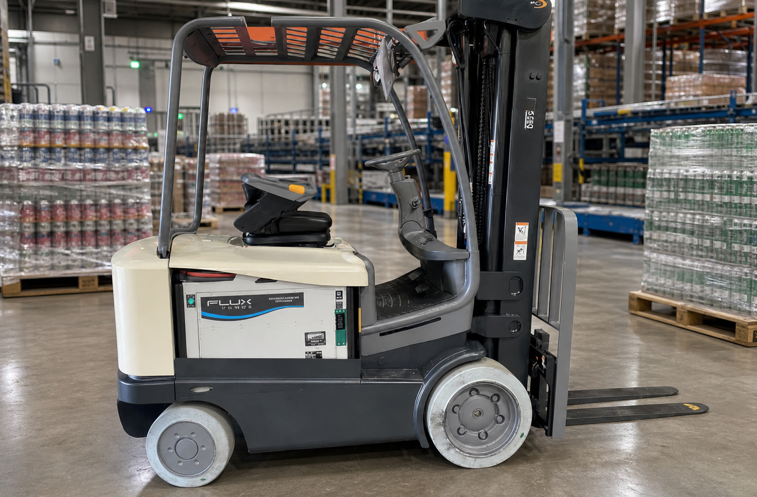 Beverage Pallets on Forklift in Industrial Setting