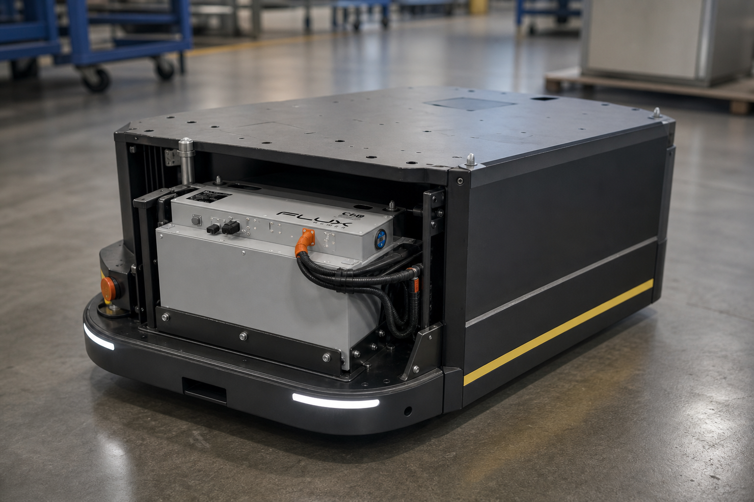 Forklift Battery on Automated Robot in Auto Plant