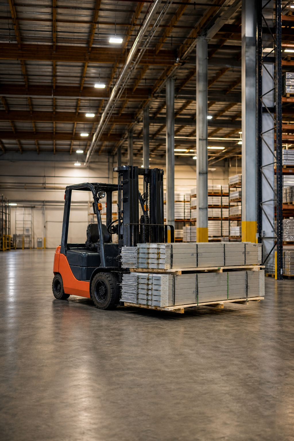 forklift in a manufacturing warehouse